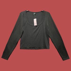 Wild Fable - Women's Long Sleeve Pointelle T-Shirt - Black - XXL